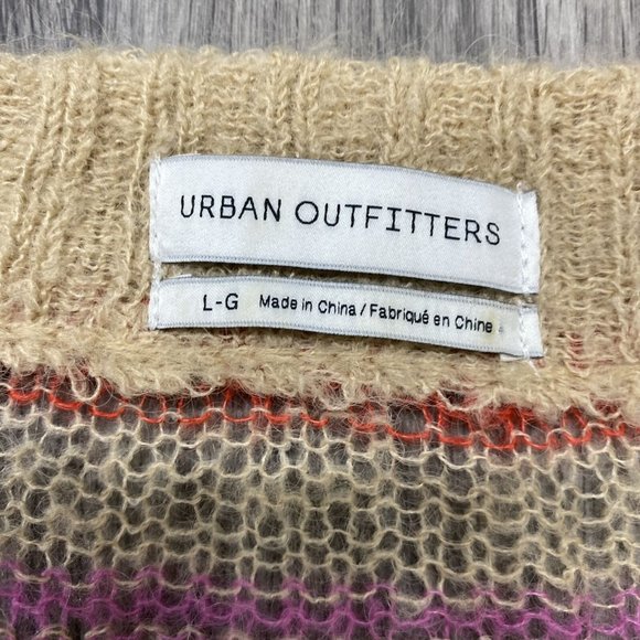 URBAN OUTFITTERS Button Down Round Neck Tan Striped Cardigan Sweater Women's L - Picture 6 of 12